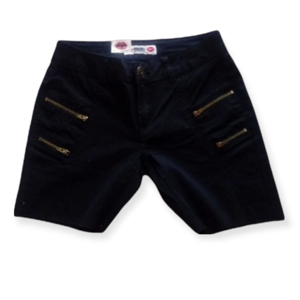 What about me black Bermuda Shorts with gold zipper accents New
